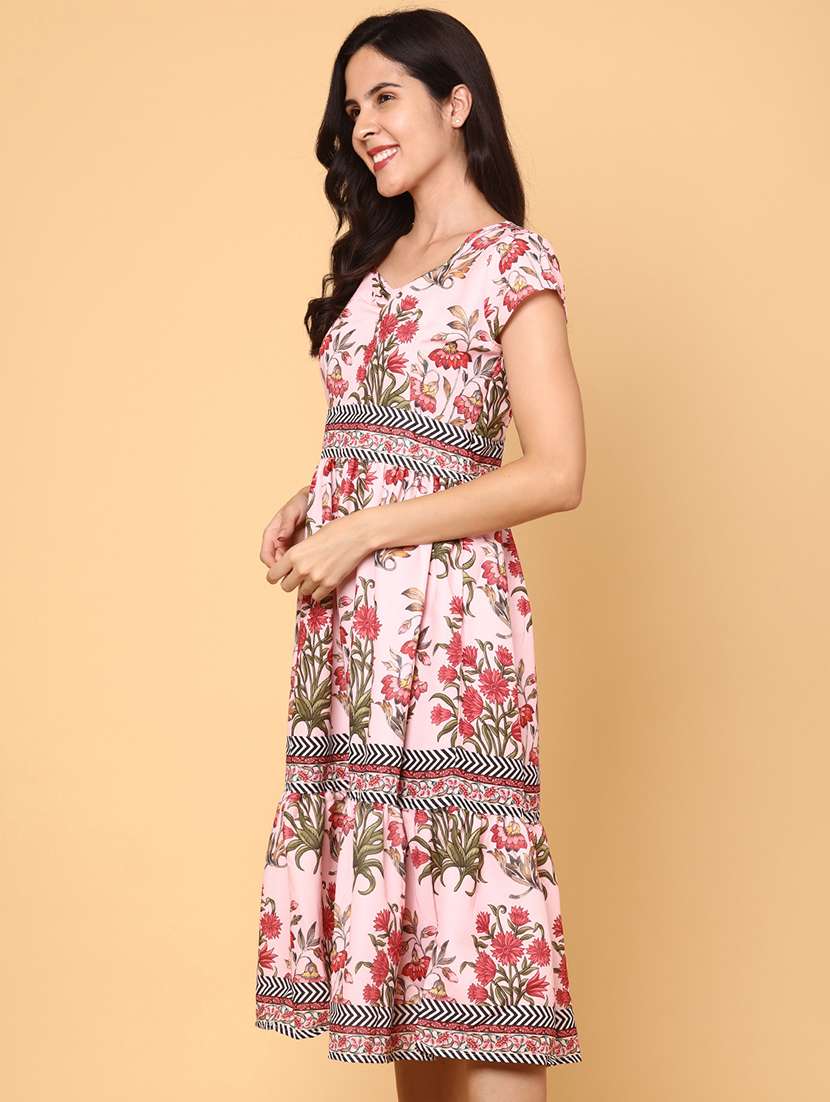 women pink rayon tiered dress dress - 22250274 -  Standard Image - 3