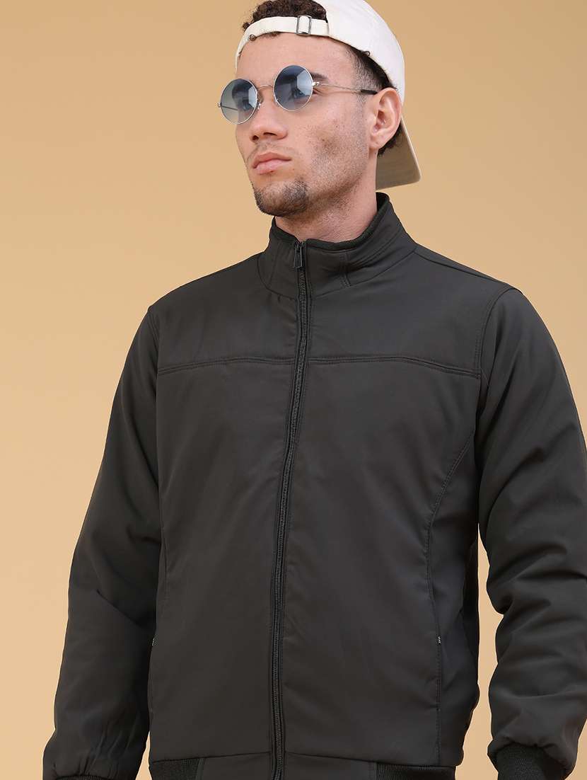 men solid long sleeve bomber jacket