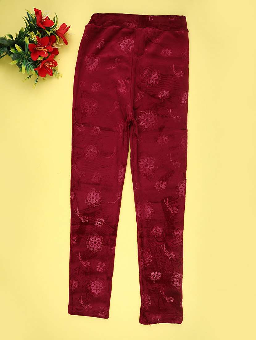 girls self design mid rise winterwear leggings