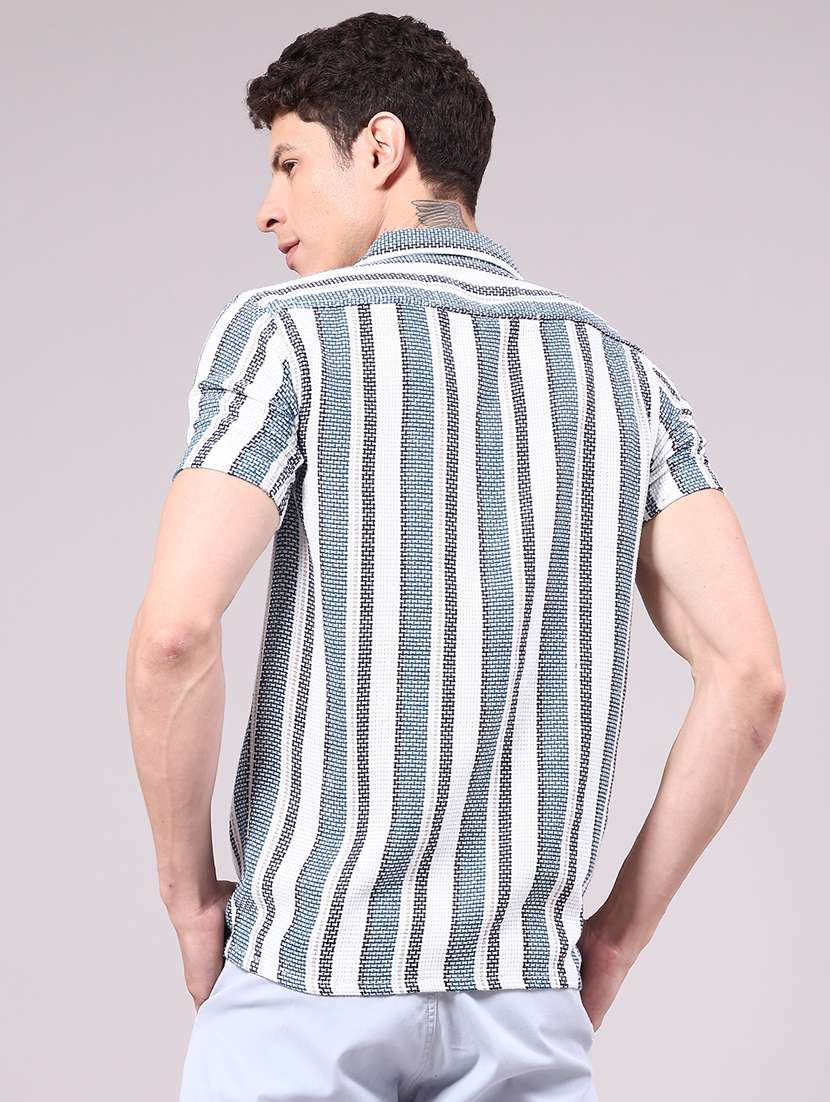 men striped short sleeve slim fit casual shirt - 22250333 -  Standard Image - 3