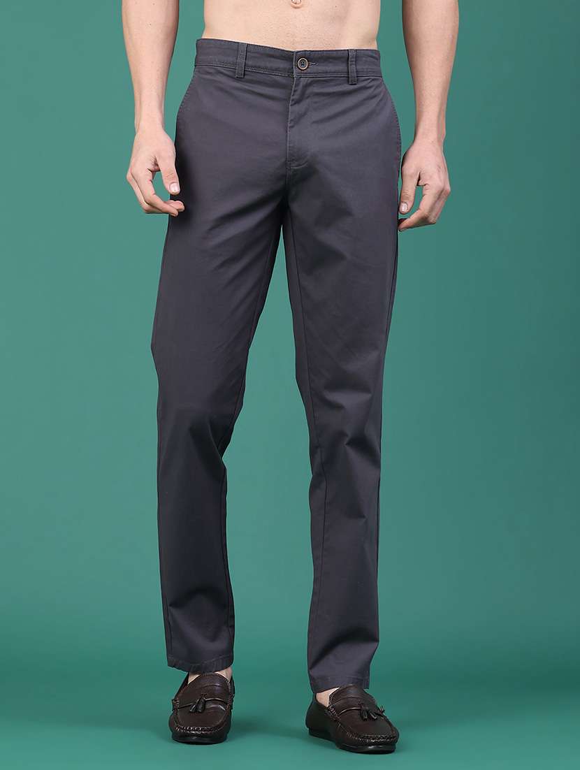 men solid mid rise chinos casual trouser
