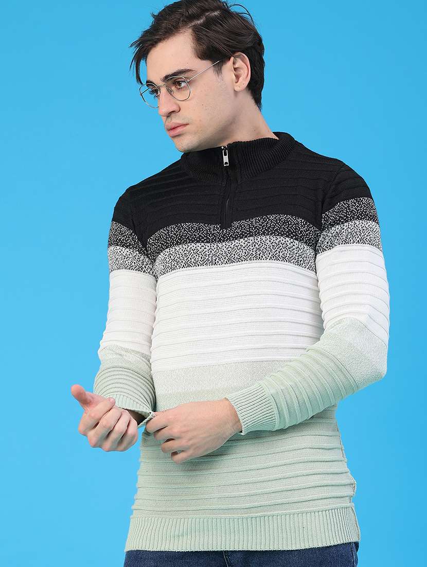 men striped long sleeve regular fit pullover 