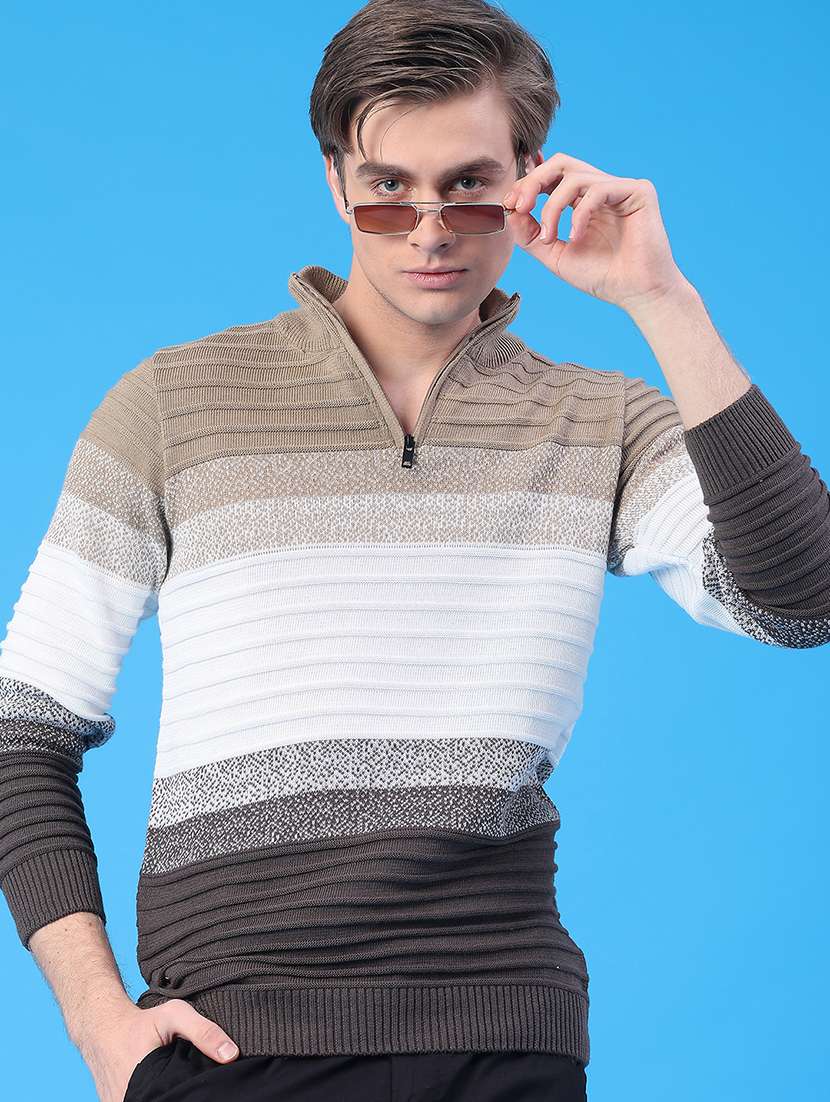 men striped long sleeve regular fit pullover 