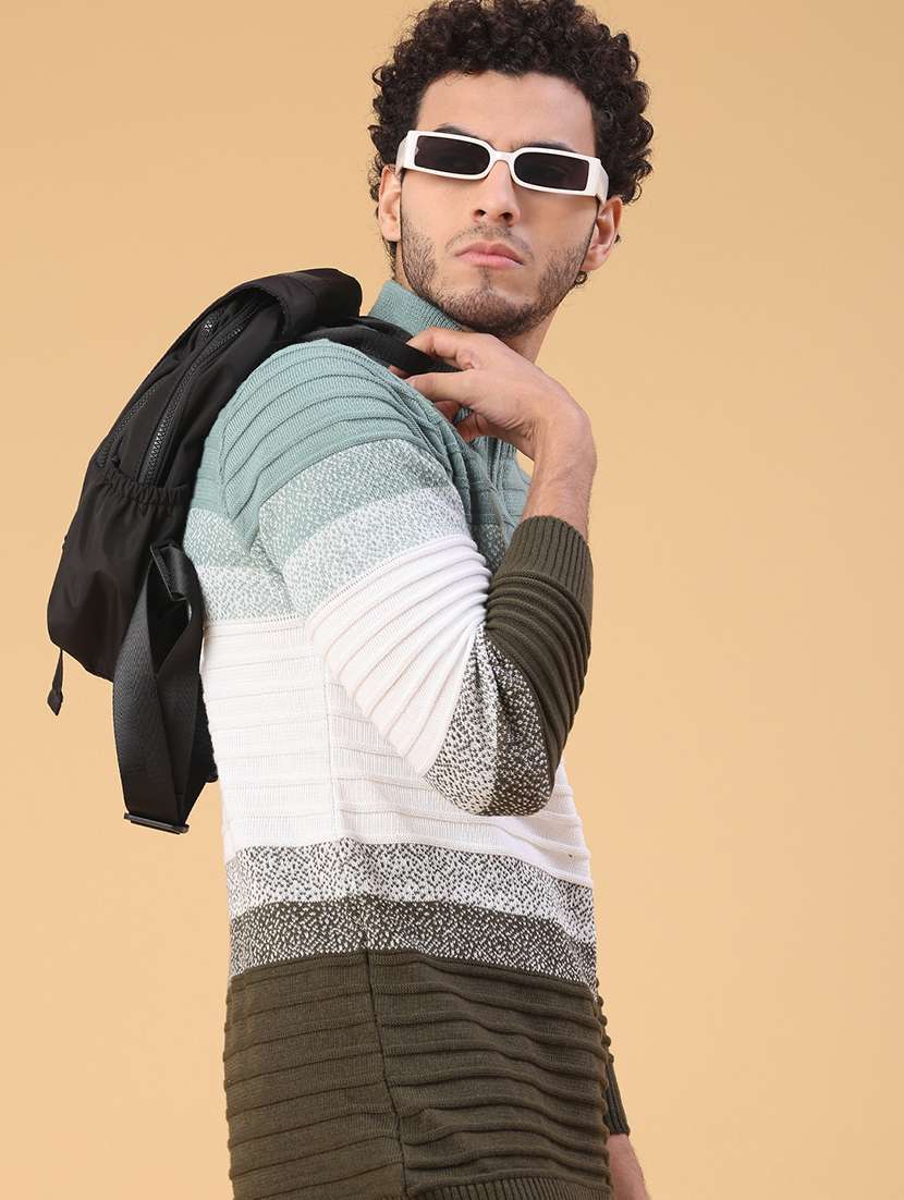 men striped long sleeve regular fit pullover 