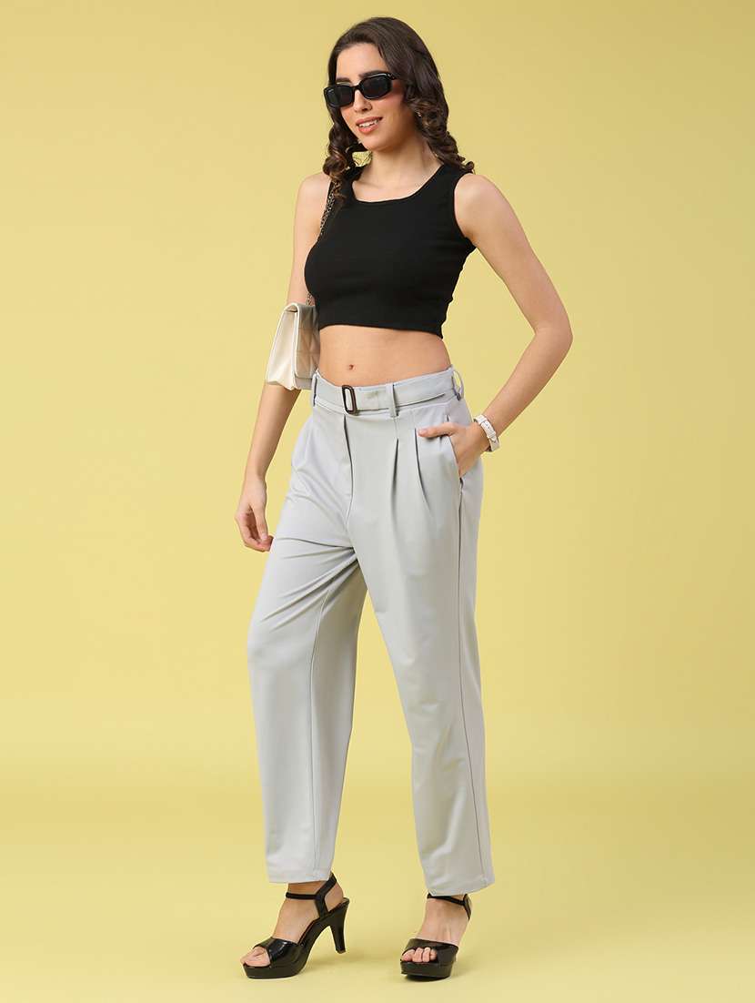 women solid mid rise straight trouser - 22250430 -  Standard Image - 5