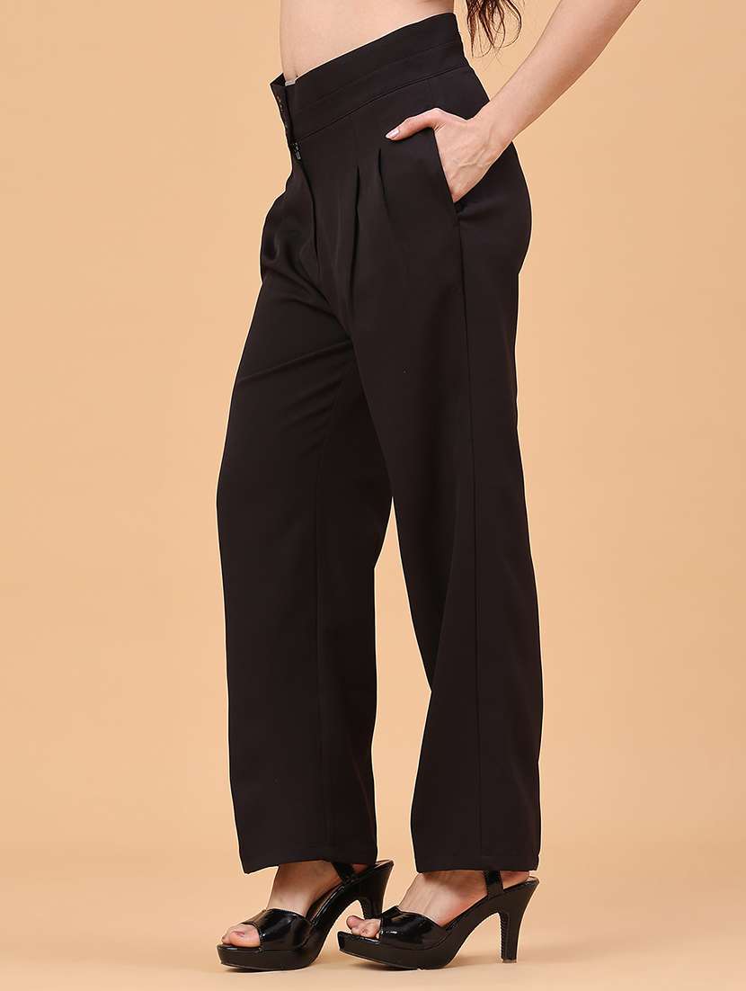 women solid mid rise straight trouser - 22250431 -  Standard Image - 3