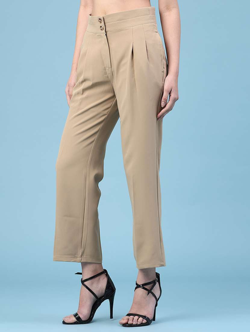 women solid mid rise straight trouser - 22250432 -  Standard Image - 3