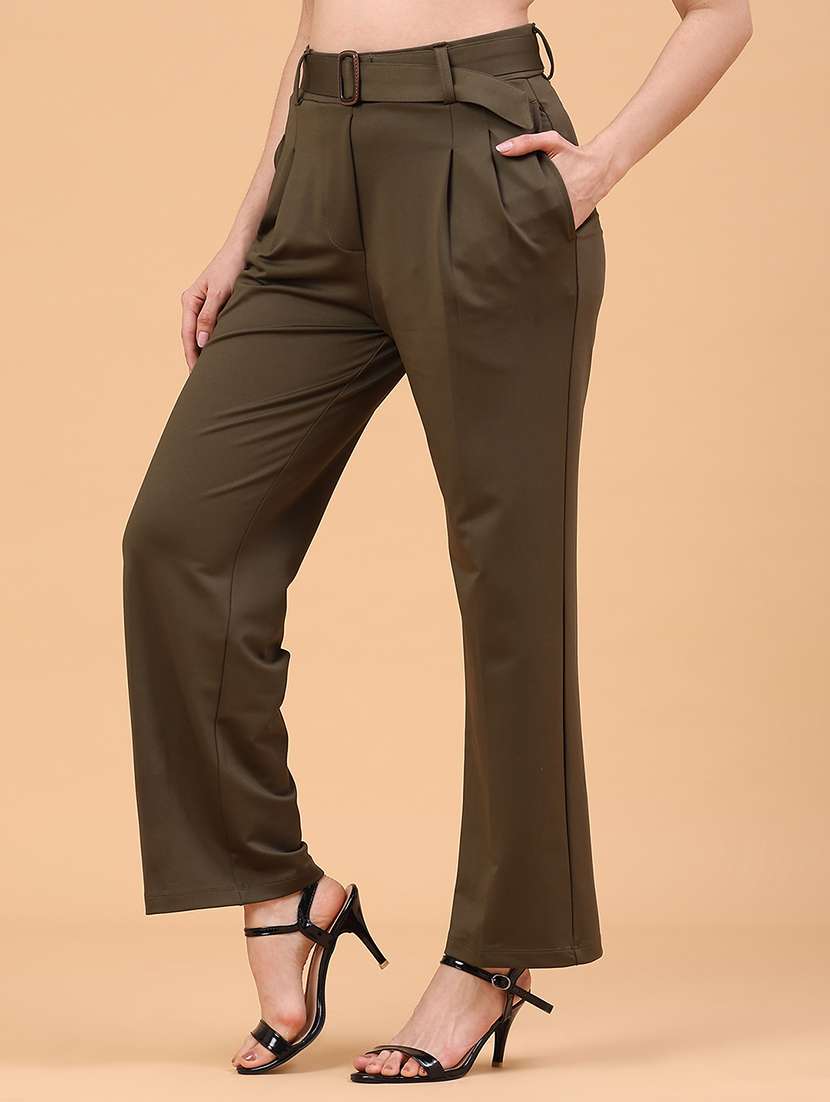 women solid mid rise straight trouser - 22250433 -  Standard Image - 3