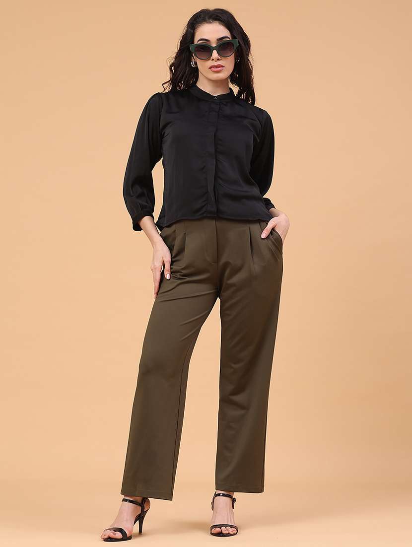 women solid mid rise straight trouser - 22250433 -  Standard Image - 5