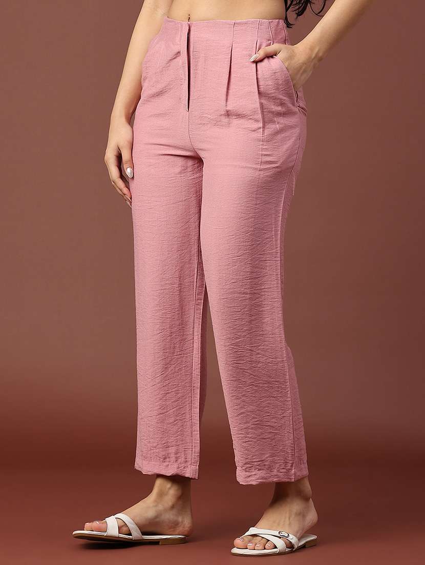 women solid mid rise straight trouser - 22250434 -  Standard Image - 3