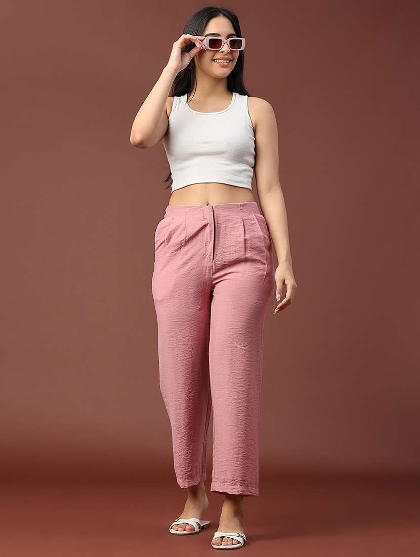 women solid mid rise straight trouser - 22250434 -  Standard Image - 5