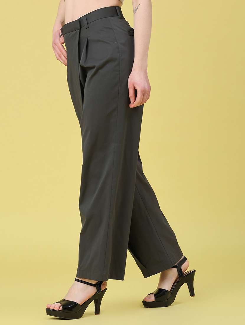 women solid high rise wide leg trouser - 22250436 -  Standard Image - 3