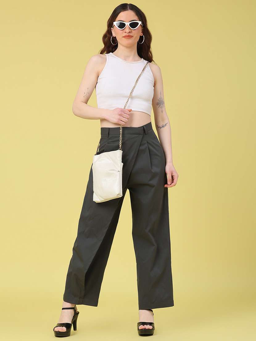 women solid high rise wide leg trouser - 22250436 -  Standard Image - 5