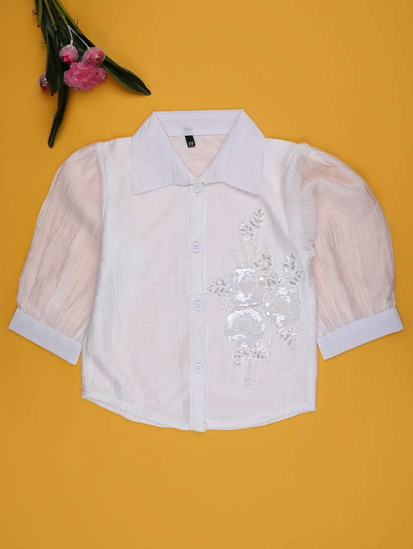 girls self designed puff sleeve top