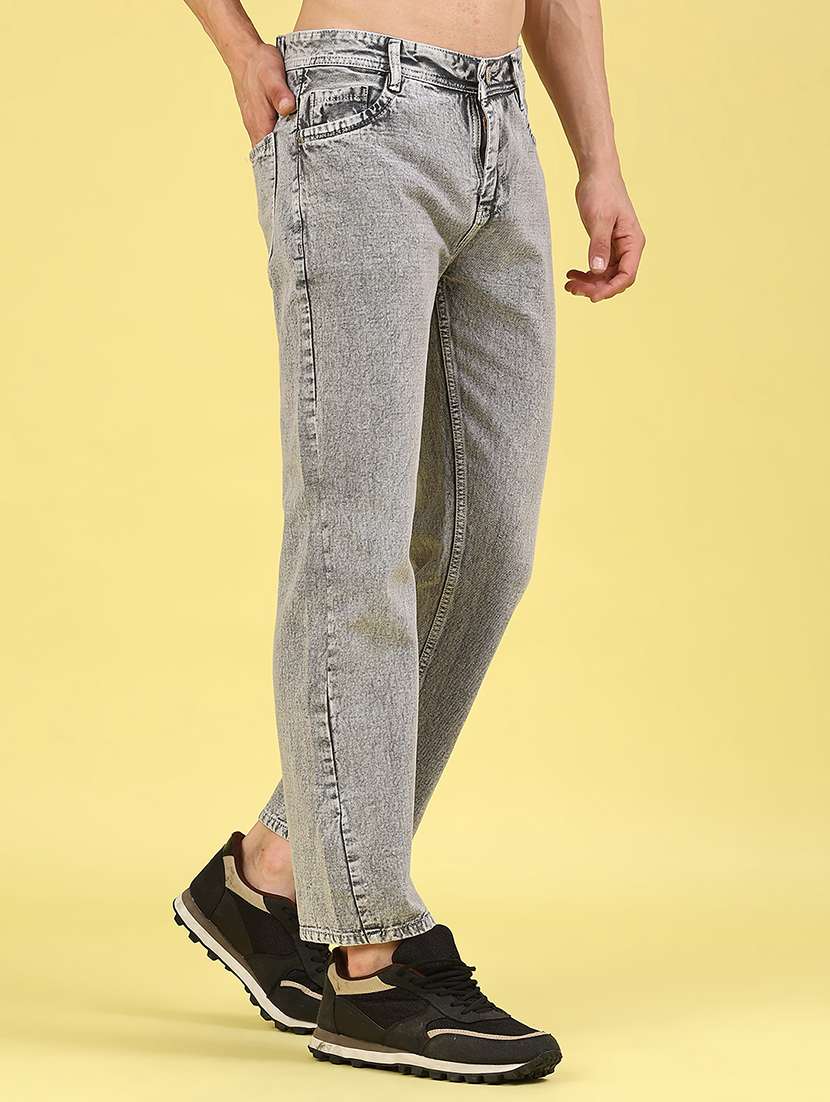 men plain mid rise full length jeans