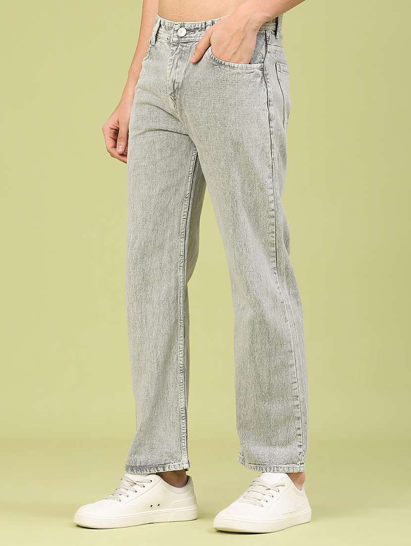 men plain mid rise full length jeans