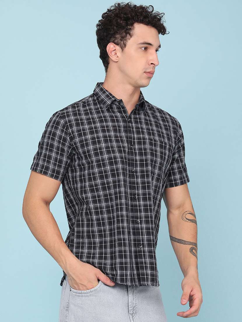 men checkered short sleeve regular fit casual shirt - 22250505 -  Standard Image - 3