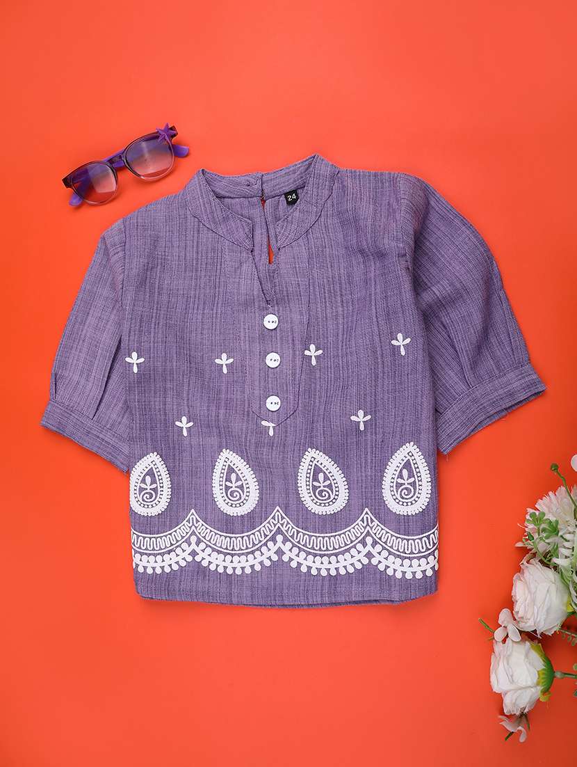 girls self designed puff sleeve top