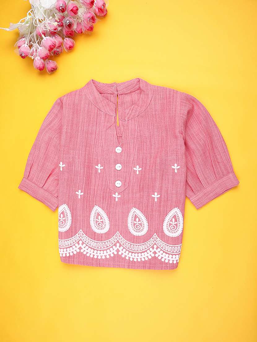 girls self designed puff sleeve top