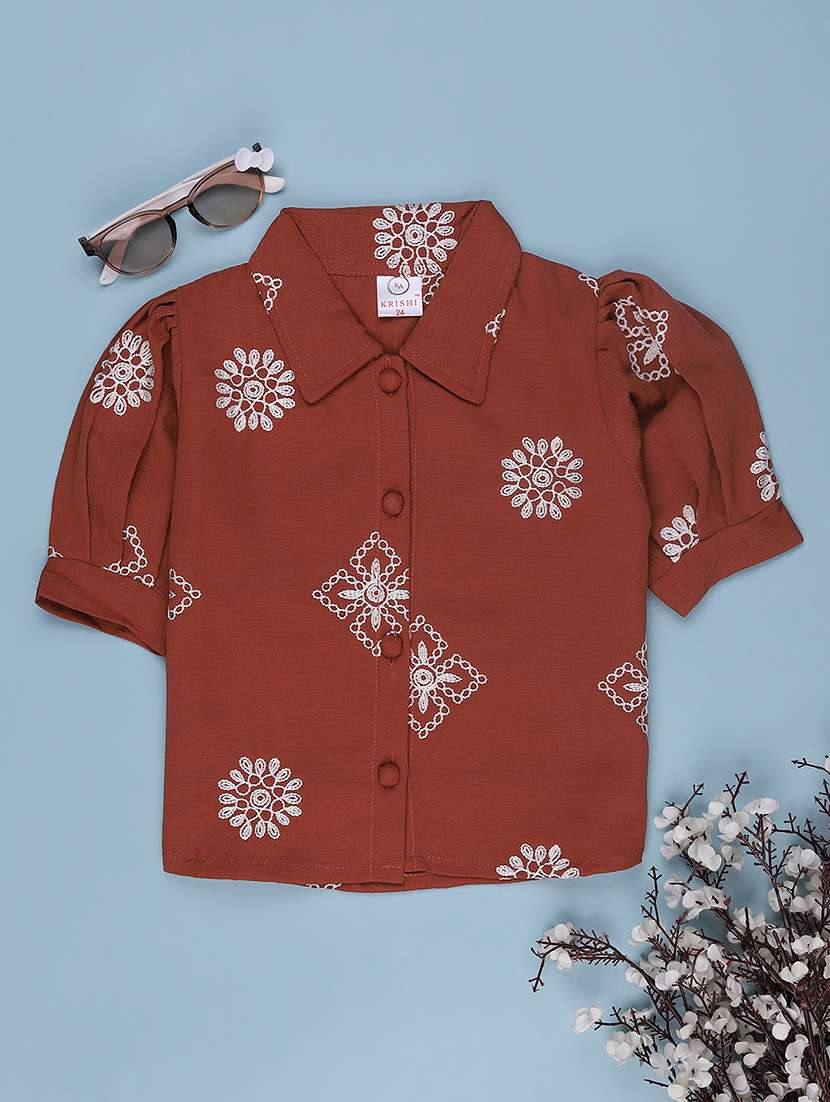 girls self designed puff sleeve top