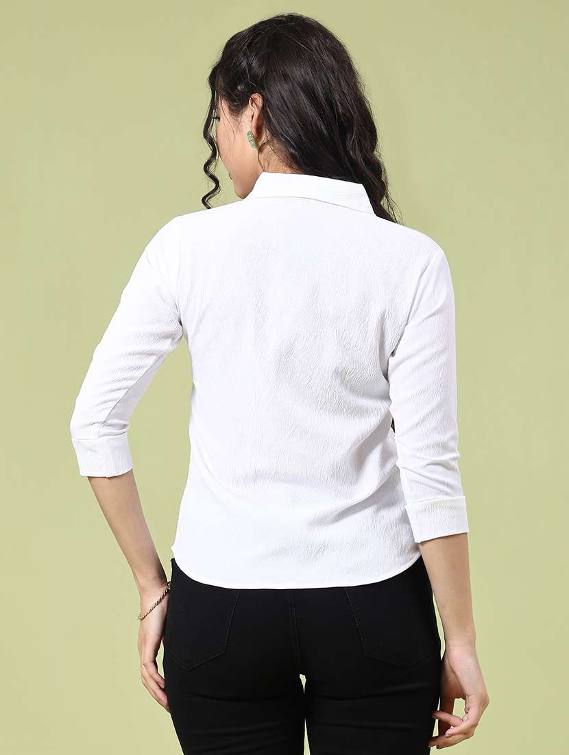 women solid collared three quarter shirt - 22250587 -  Standard Image - 3