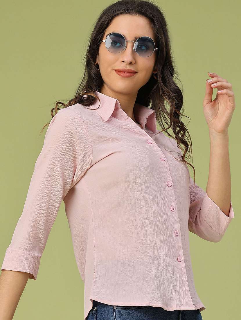 women solid collared three quarter sleeve shirt