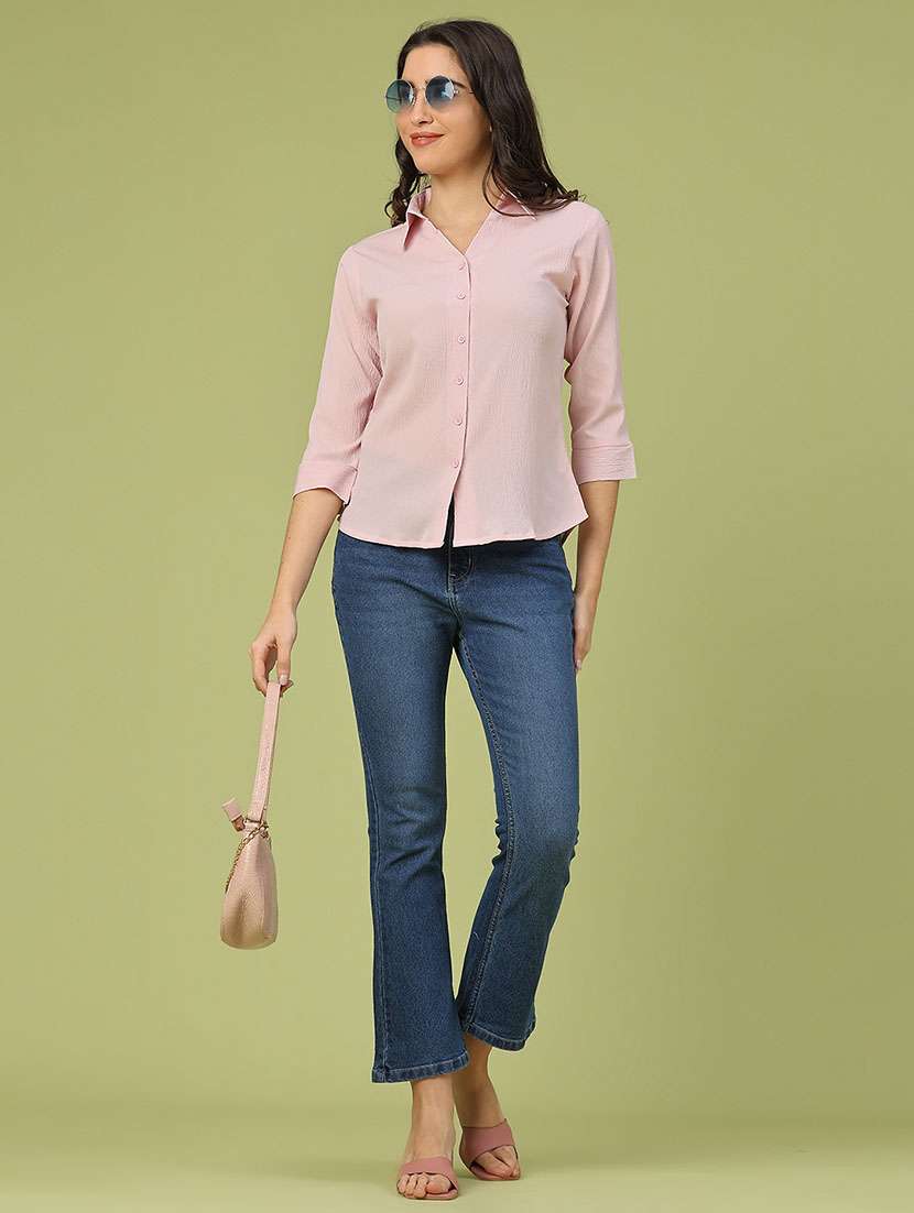 women solid collared three quarter sleeve shirt - 22250588 -  Standard Image - 5