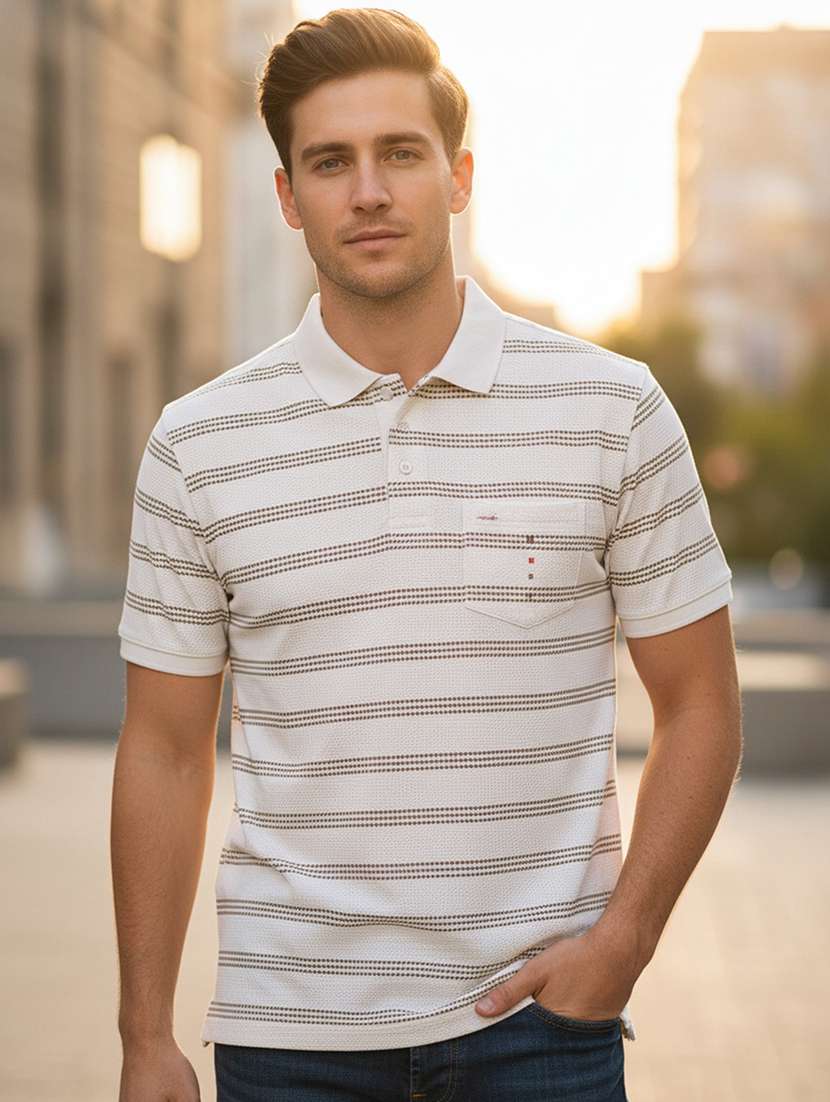 men striped short sleeve regular fit polo t-shirt
