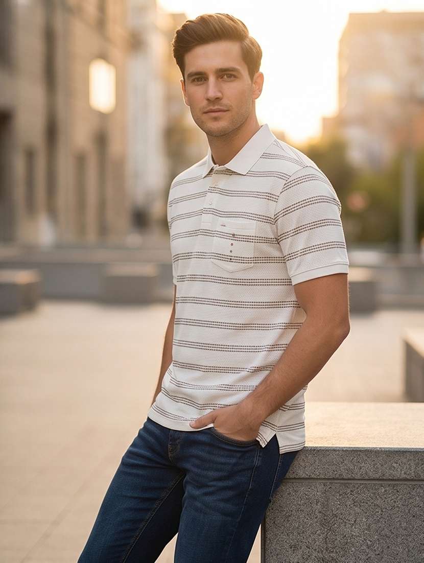 men striped short sleeve regular fit polo t-shirt - 22250614 -  Standard Image - 3