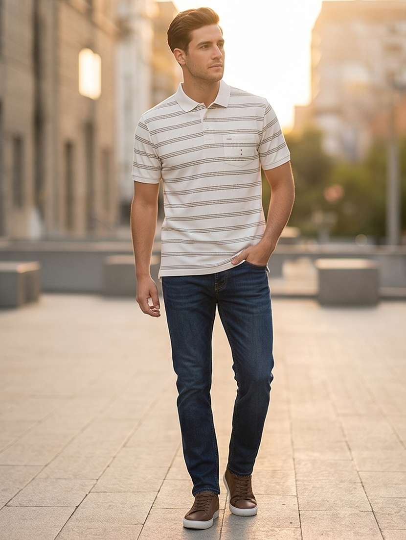 men striped short sleeve regular fit polo t-shirt - 22250614 -  Standard Image - 5