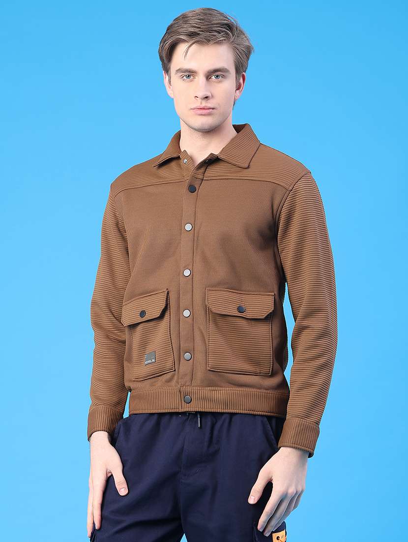 men solid long sleeve regular fit shacket - 22250699 -  Standard Image - 3
