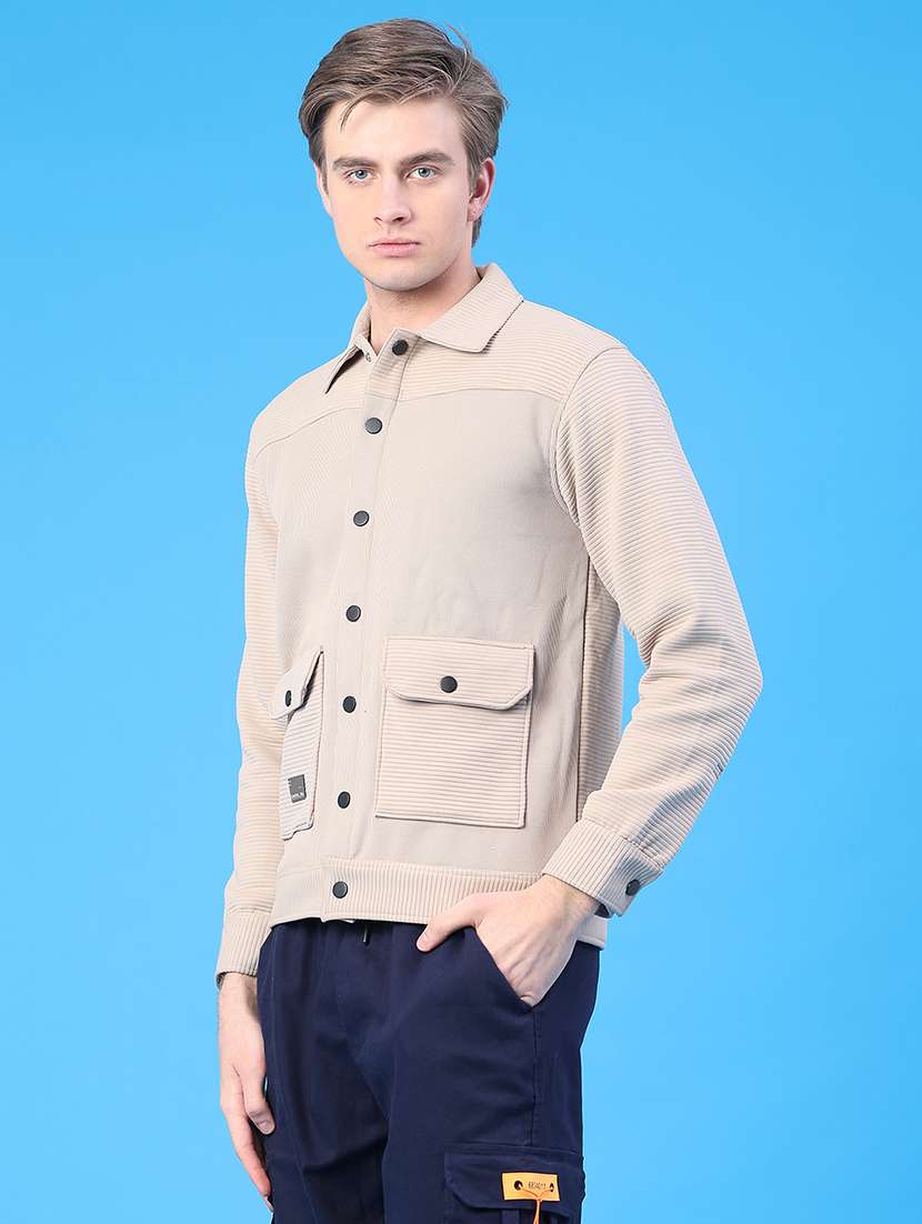 men solid long sleeve regular fit shacket - 22250700 -  Standard Image - 3