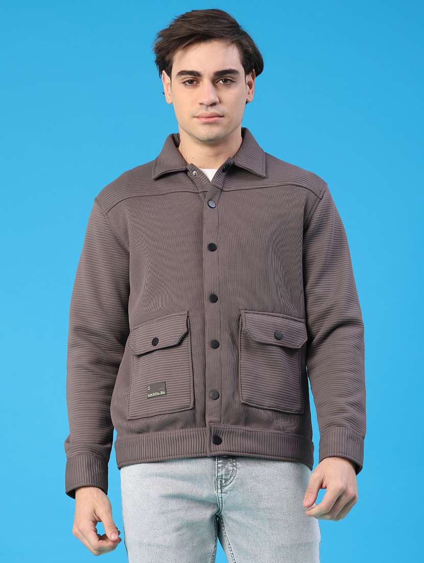 men solid long sleeve regular fit shacket