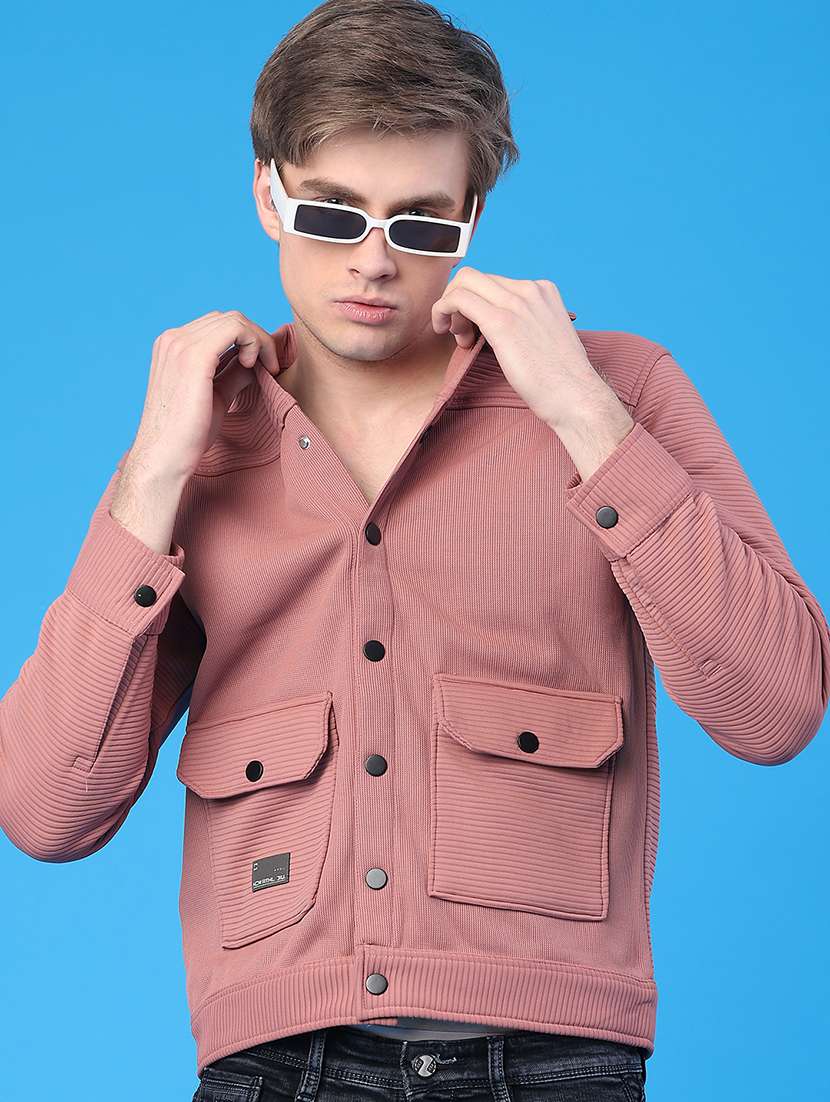 men solid long sleeve regular fit shacket