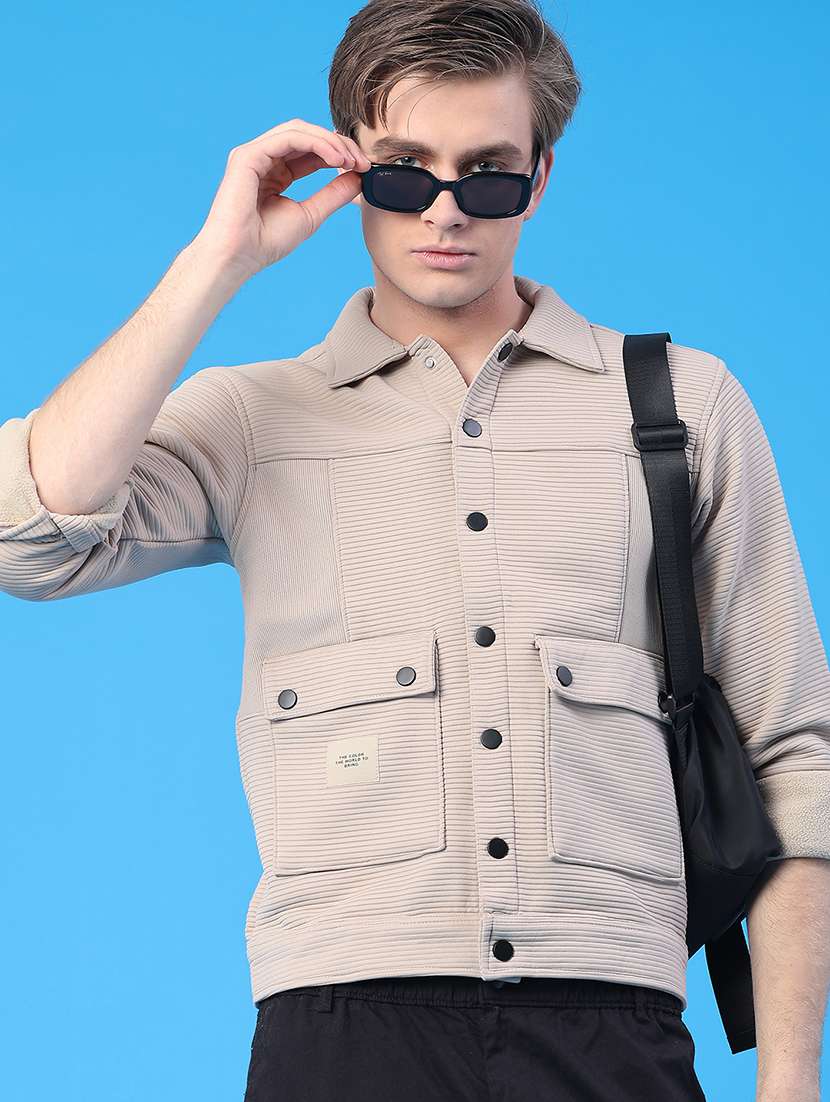 men solid long sleeve regular fit shacket