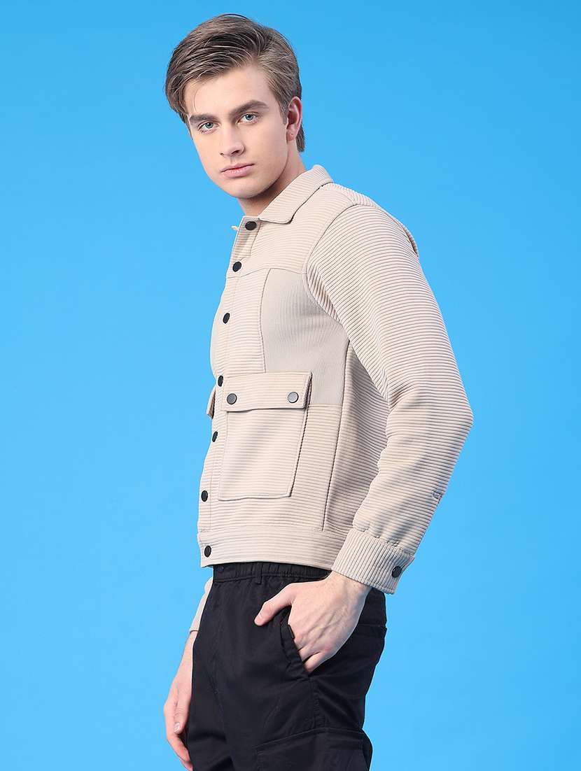 men solid long sleeve regular fit shacket - 22250744 -  Standard Image - 3