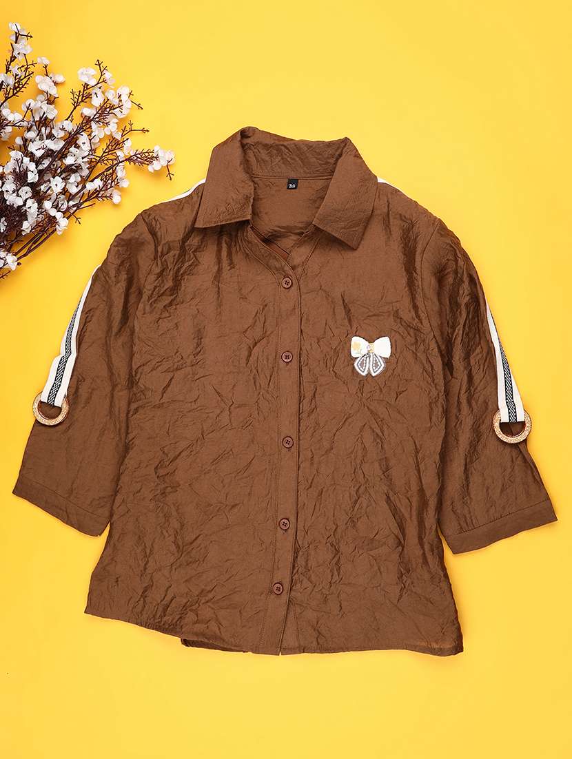 girls solid three quarter sleeve top