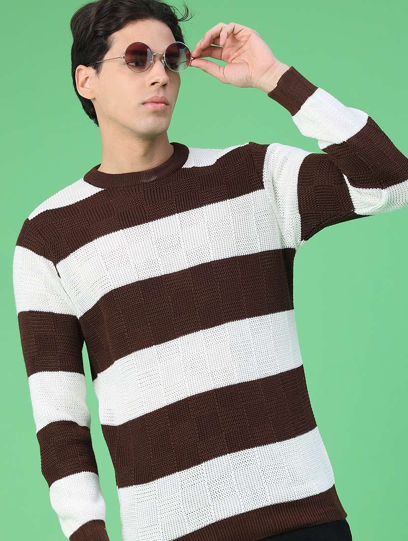 men striped long sleeve regular fit pullover 