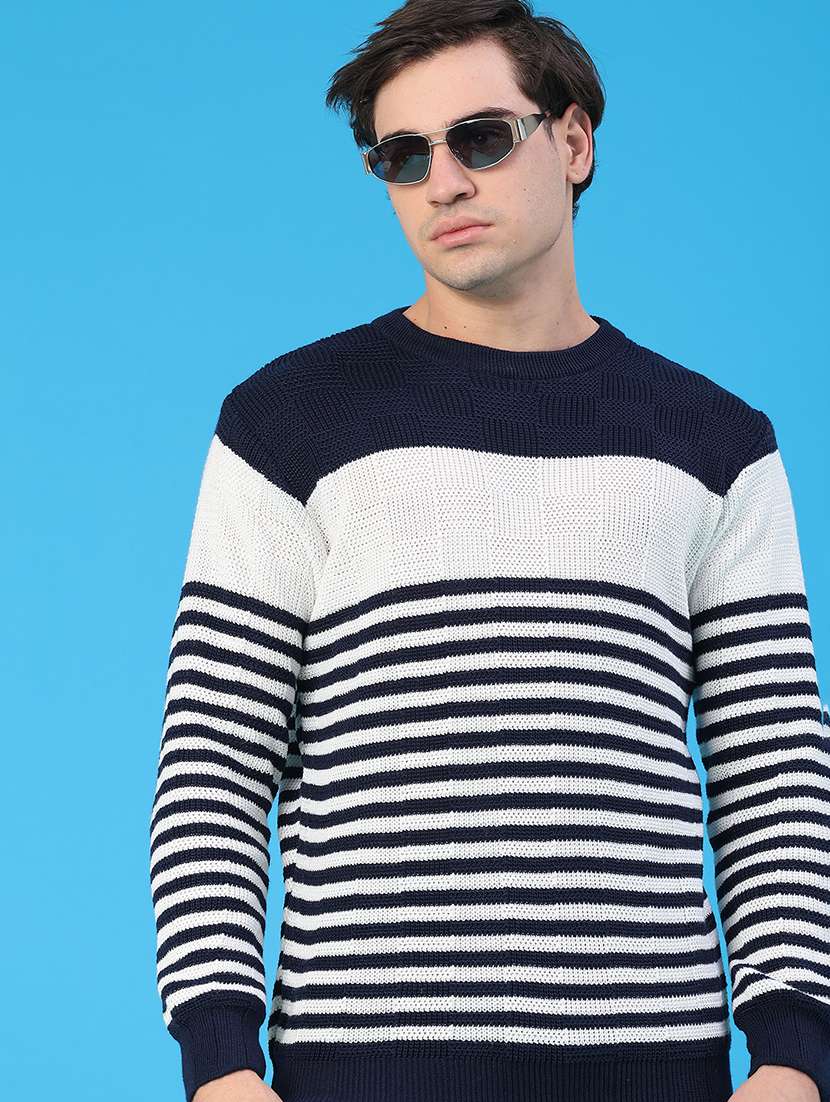 men striped long sleeve regular fit pullover 