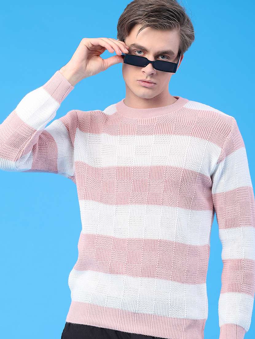 men striped long sleeve regular fit pullover 