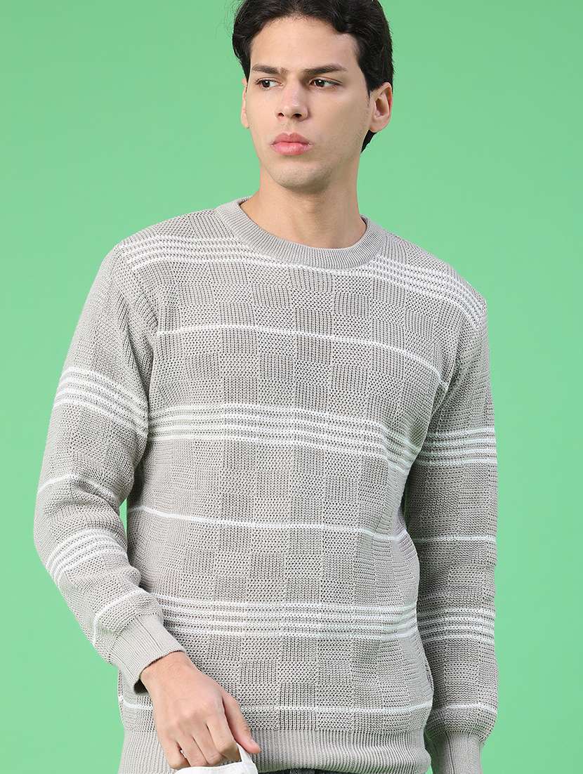 men striped long sleeve regular fit pullover 