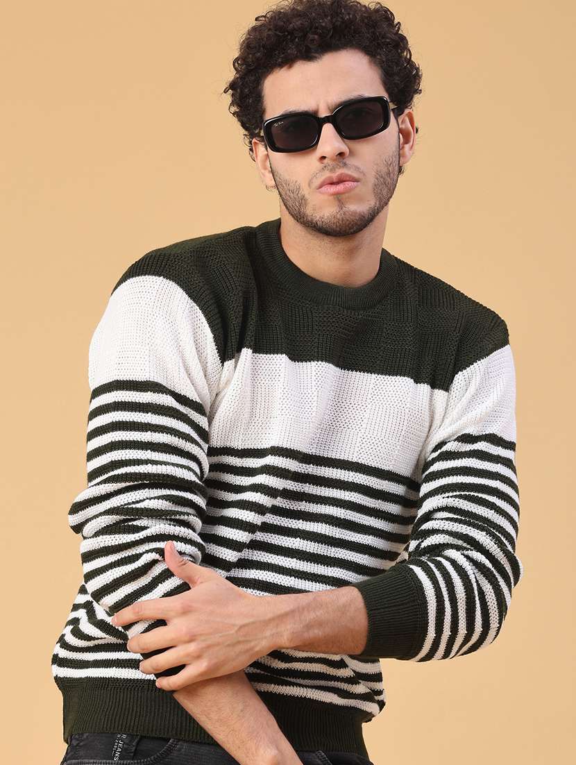 men striped long sleeve regular fit pullover 