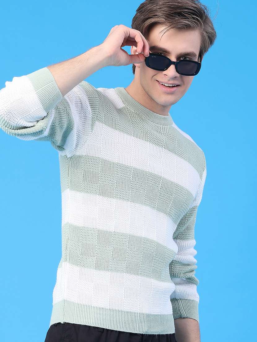 men striped long sleeve regular fit pullover 