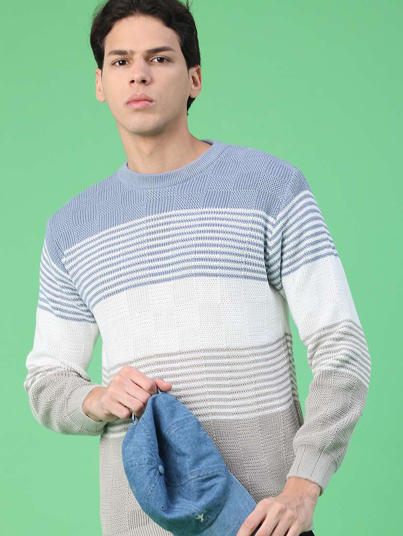 men striped long sleeve regular fit pullover 