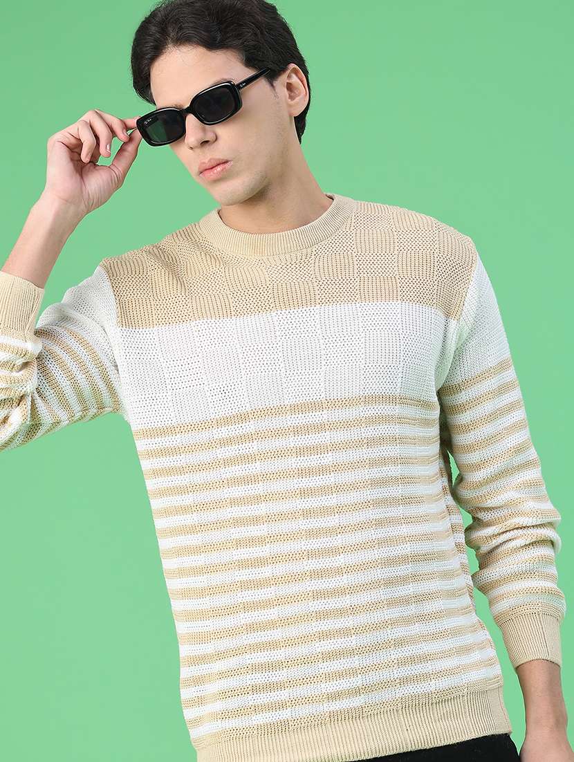 men striped long sleeve regular fit pullover 