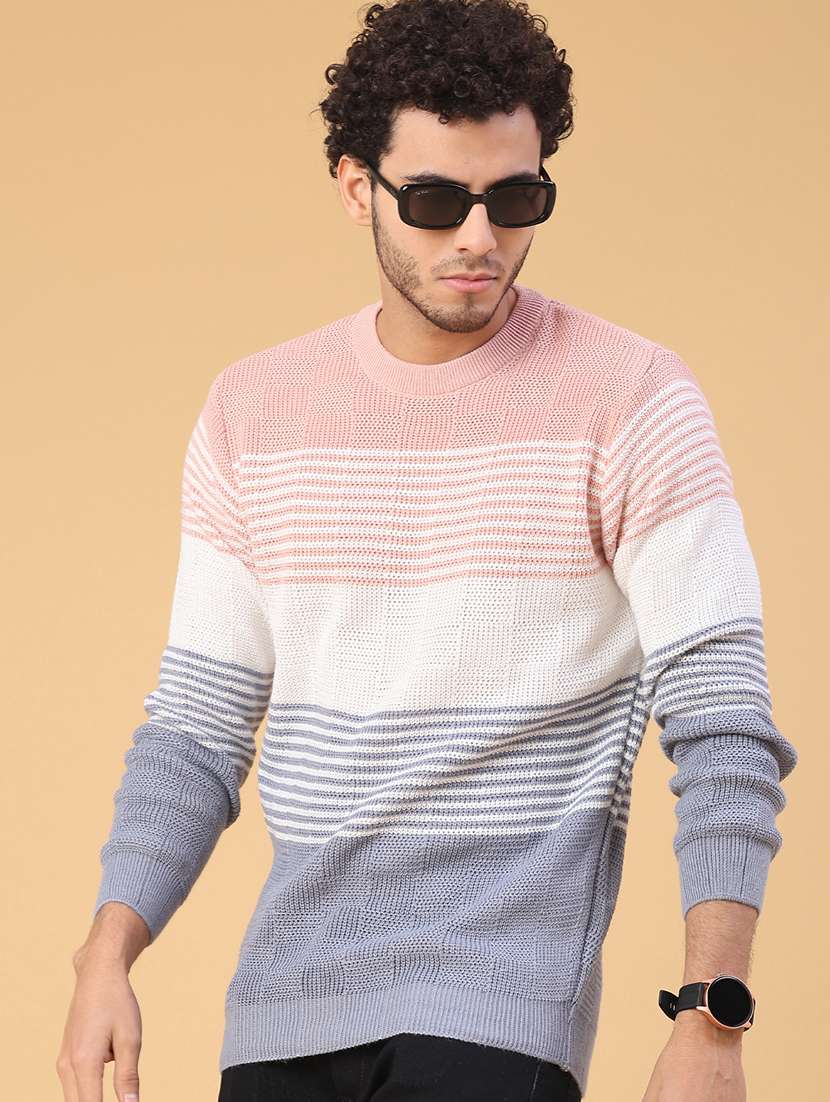 men striped long sleeve regular fit pullover 