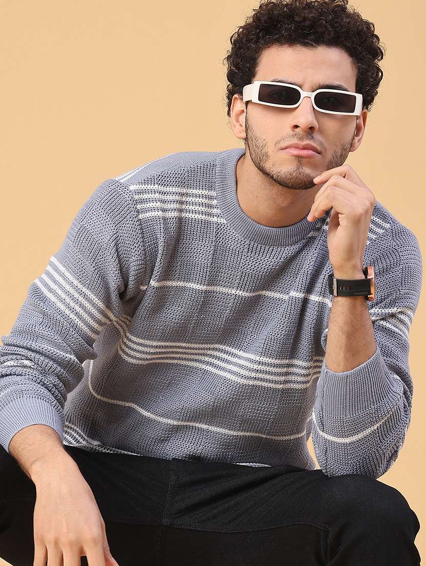 men striped long sleeve regular fit pullover 