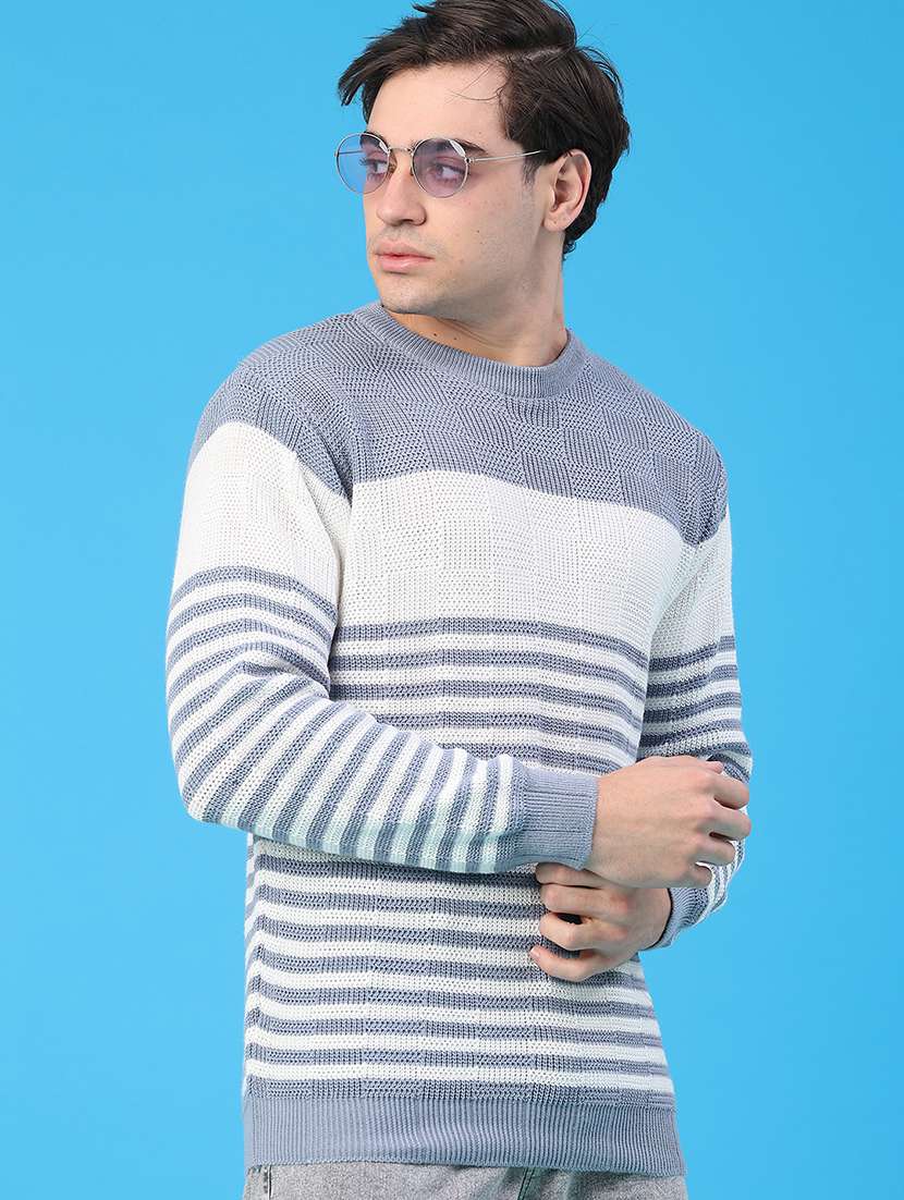 men striped long sleeve regular fit pullover 