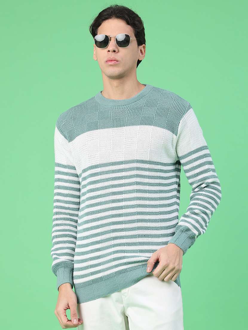 men striped long sleeve regular fit pullover 