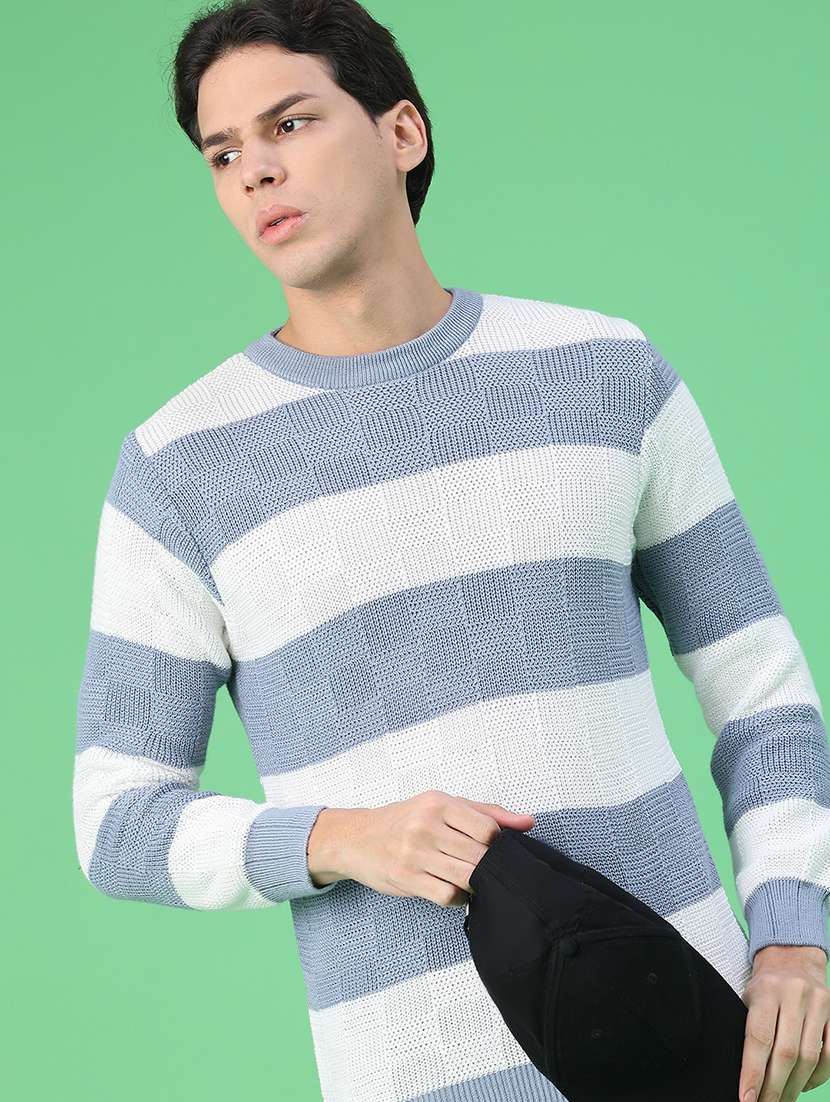 men striped long sleeve regular fit pullover 